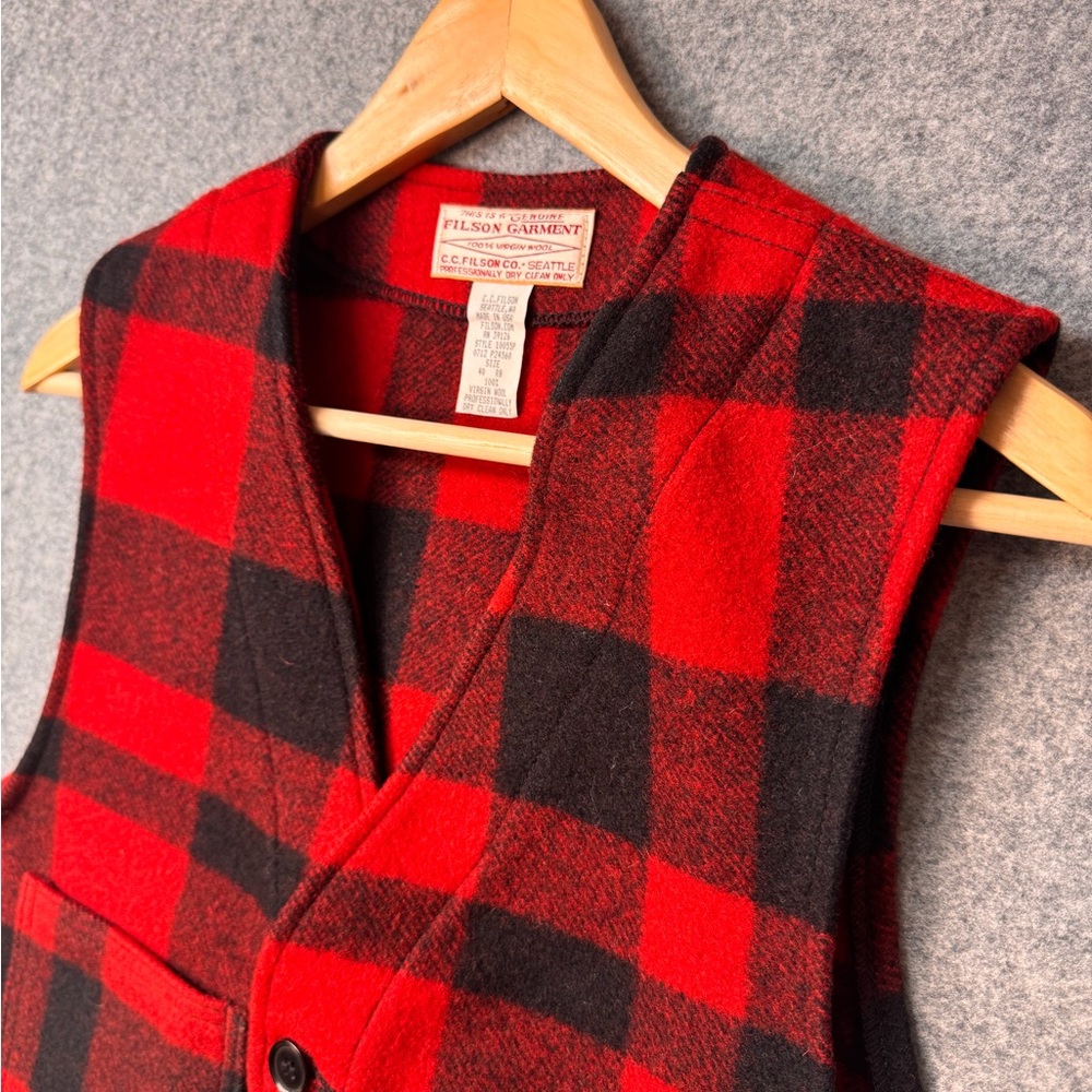 Filson Men's Red and Black Plaid Vest - Picture 3 of 10